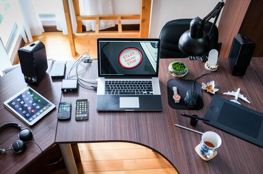 Laptops and IT hardware on a desk